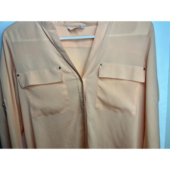 Calvin Klein Mandarin Collar Button Roll-Up Sleeve Blouse Peach Women's Size S - Picture 3 of 5